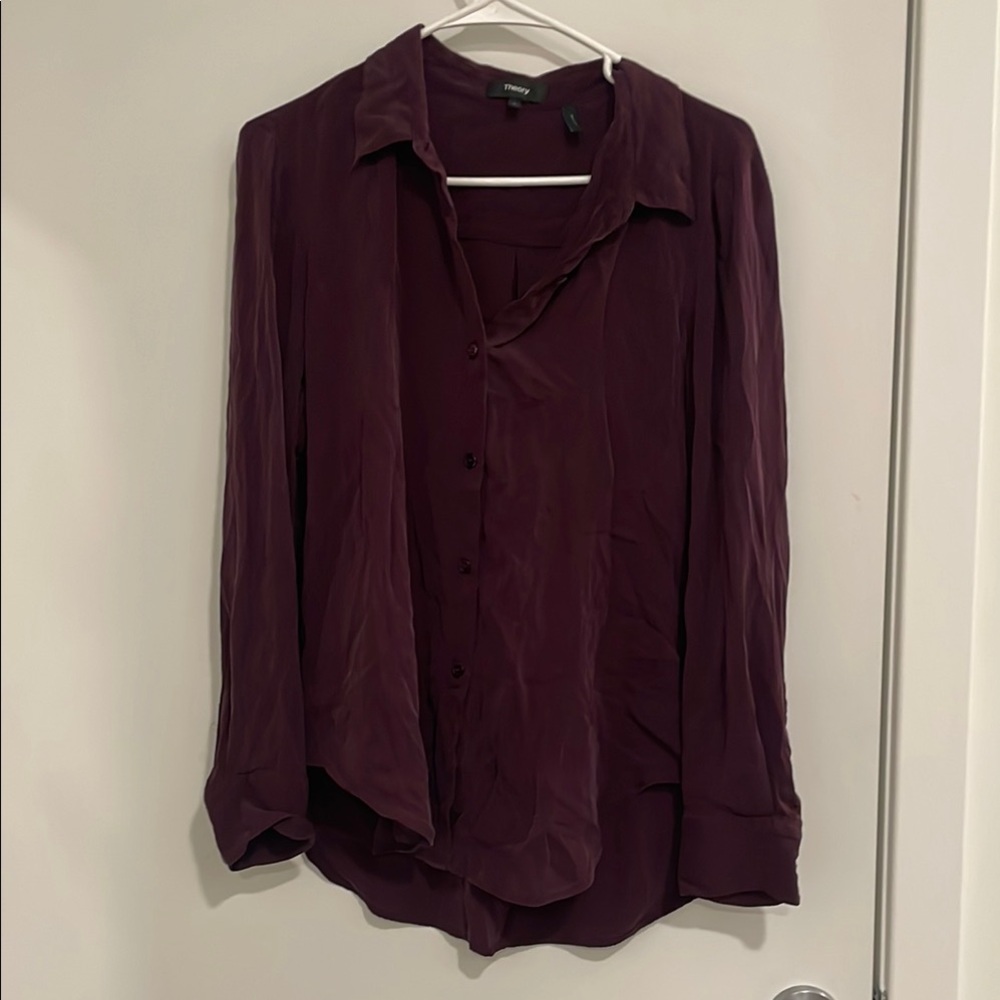 Theory Purple Asymmetrical Button Down Shirt - image 1